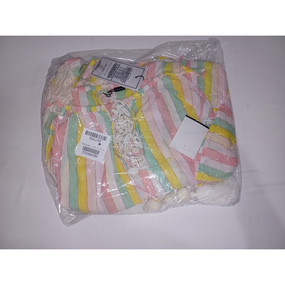 Alex Max Blouse Womens XL Lace Crochet Tassel Top Rainbow Stripe Pastel Boho